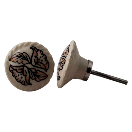 White Leaf Ceramic Knob